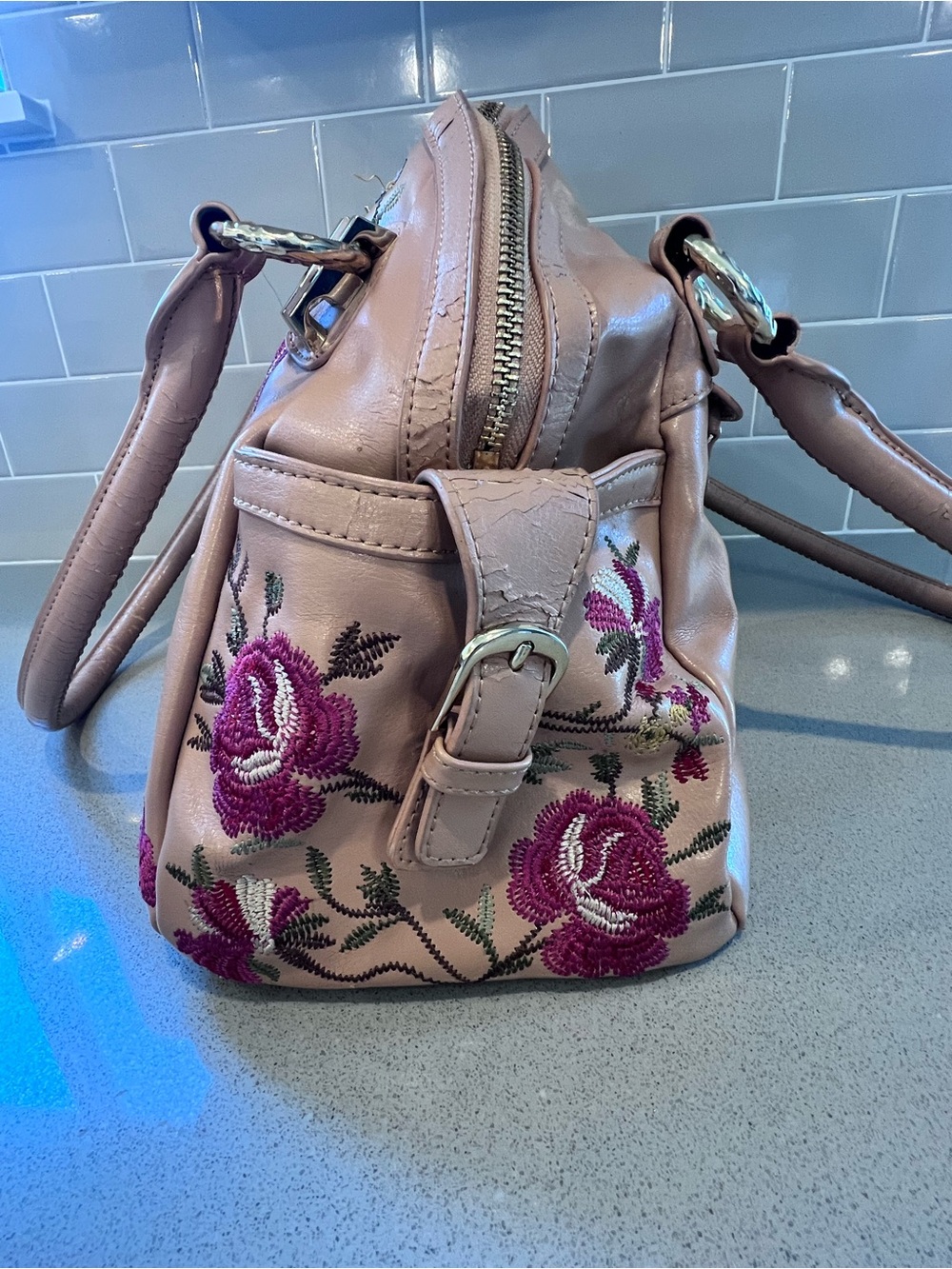 Embroidered Vintage Floral Butterflies Satchel Original by Sharif 1827 Handbag - Picture 10 of 16